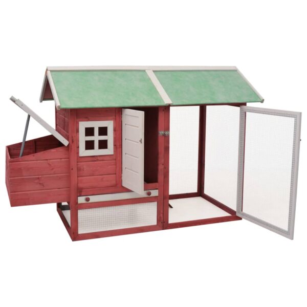 vidaXL Chicken Cage Red 66.9"x31.9"x43.3" Solid Pine & Fir Wood - Image 2