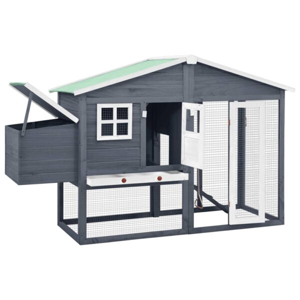 vidaXL Chicken Coop with Nest Box Gray and White Solid Fir Wood - Image 2