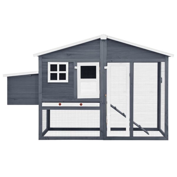 vidaXL Chicken Coop with Nest Box Gray and White Solid Fir Wood - Image 3