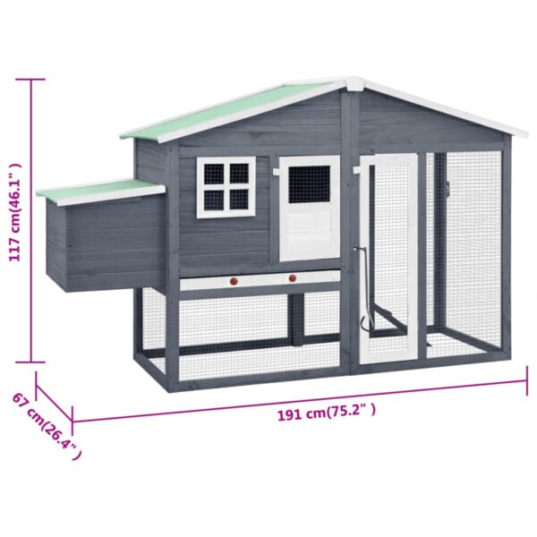 vidaXL Chicken Coop with Nest Box Gray and White Solid Fir Wood - Image 9