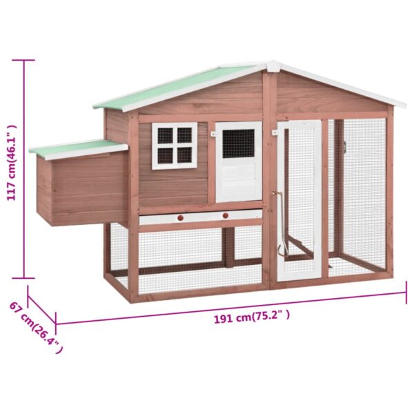 vidaXL Chicken Coop with Nest Box Mocha and White Solid Fir Wood - Image 9