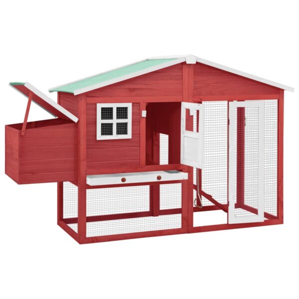 vidaXL Chicken Coop with Nest Box Red and White Solid Fir Wood - Image 2