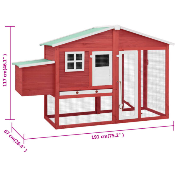 vidaXL Chicken Coop with Nest Box Red and White Solid Fir Wood - Image 9