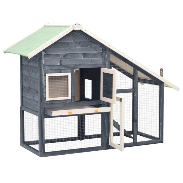 vidaXL Rabbit Hutch Gray and White 55.1"x24.8"x47.2" Solid Firwood - Image 2