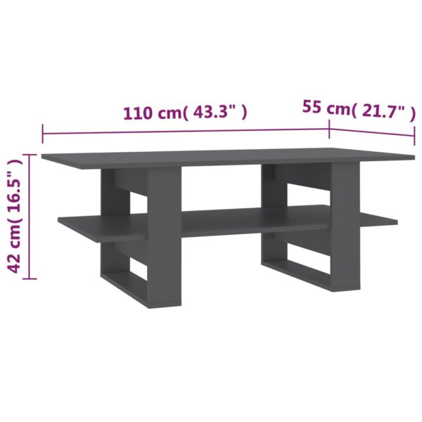 vidaXL Coffee Table Gray 43.3"x21.7"x16.5" Engineered Wood - Image 6