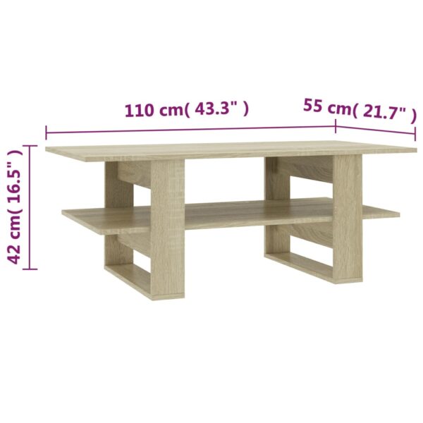 vidaXL Coffee Table Sonoma Oak 43.3"x21.7"x16.5" Engineered Wood - Image 6