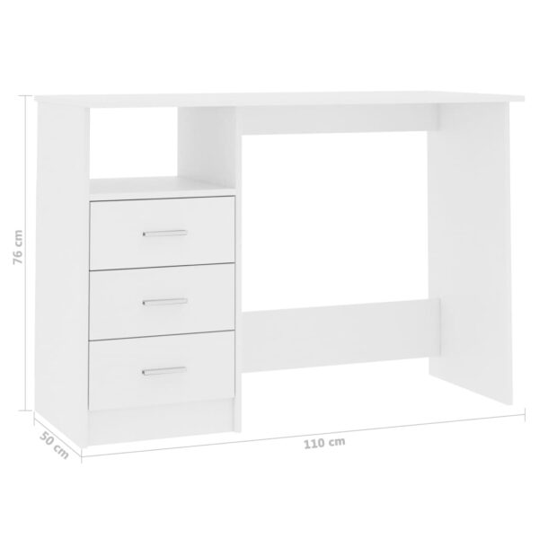 vidaXL Desk with Drawers White 43.3"x19.7"x29.9" Engineered Wood - Image 6