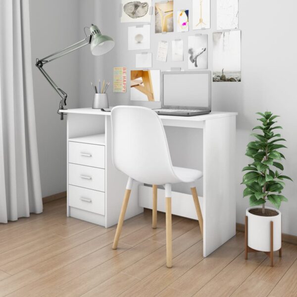 vidaXL Desk with Drawers White 43.3"x19.7"x29.9" Engineered Wood