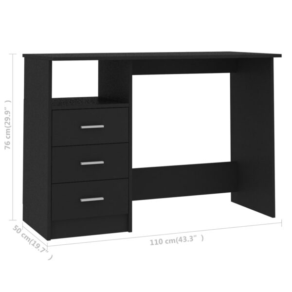 vidaXL Desk with Drawers Black 43.3"x19.7"x29.9" Engineered Wood - Image 6