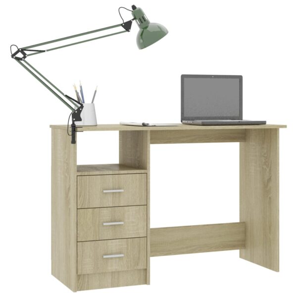 vidaXL Desk with Drawers Sonoma Oak 43.3"x19.7"x29.9" Engineered Wood - Image 3