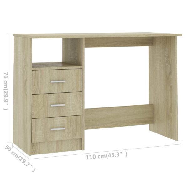 vidaXL Desk with Drawers Sonoma Oak 43.3"x19.7"x29.9" Engineered Wood - Image 6