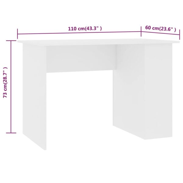 vidaXL Desk White 43.3"x23.6"x28.7" Engineered Wood - Image 6