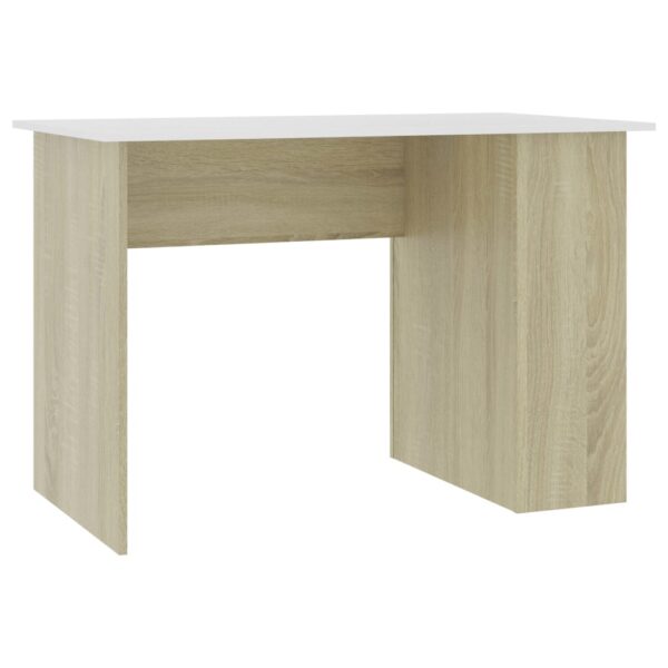 vidaXL Desk White and Sonoma Oak 43.3"x23.6"x28.7" Engineered Wood - Image 2