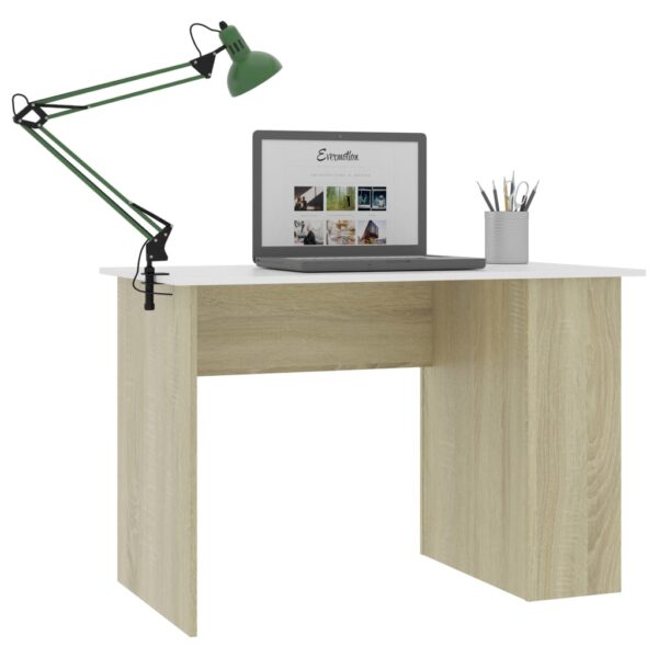 vidaXL Desk White and Sonoma Oak 43.3"x23.6"x28.7" Engineered Wood - Image 3