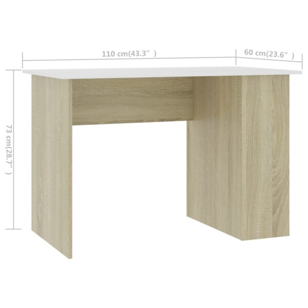 vidaXL Desk White and Sonoma Oak 43.3"x23.6"x28.7" Engineered Wood - Image 6