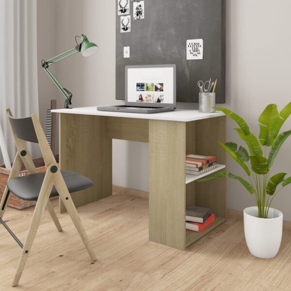 vidaXL Desk White and Sonoma Oak 43.3"x23.6"x28.7" Engineered Wood