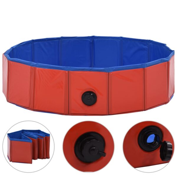 vidaXL Foldable Dog Swimming Pool Red 31.5"x7.9" PVC - Image 2