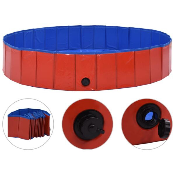 vidaXL Foldable Dog Swimming Pool Red 63"x11.8" PVC - Image 2