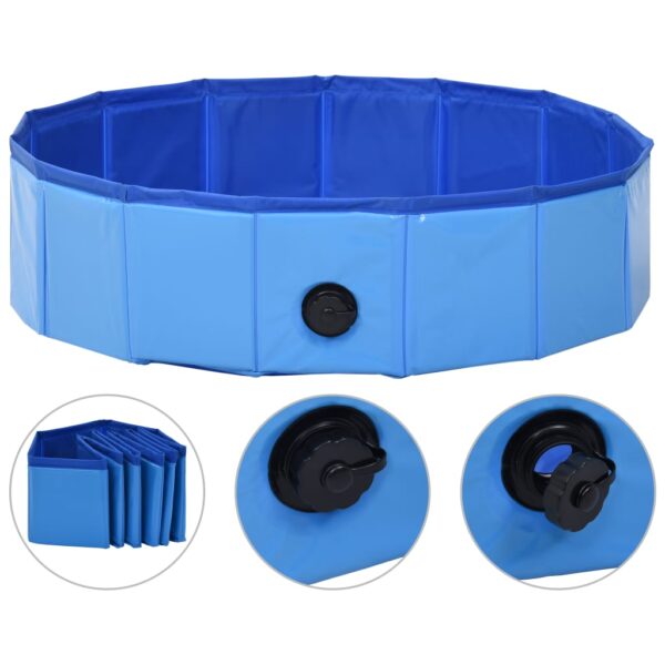 vidaXL Foldable Dog Swimming Pool Blue 31.5"x7.9" PVC - Image 2