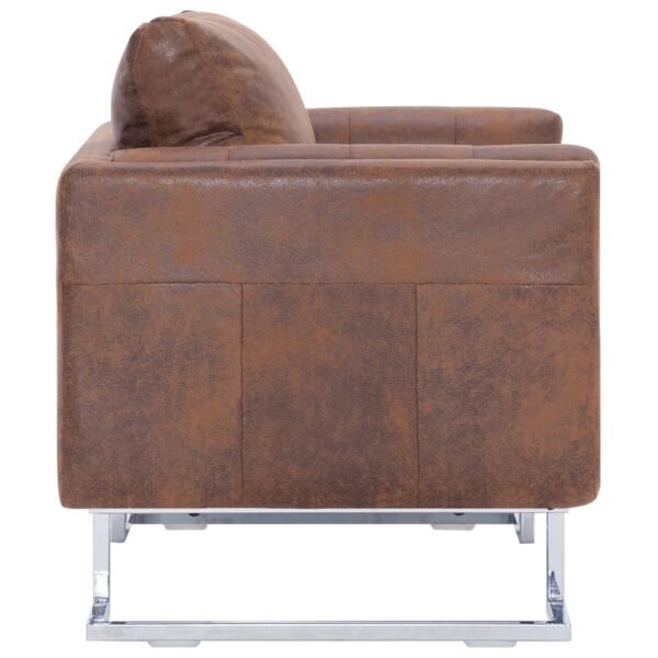 vidaXL Cube Armchair Brown Faux Suede Leather - Image 4