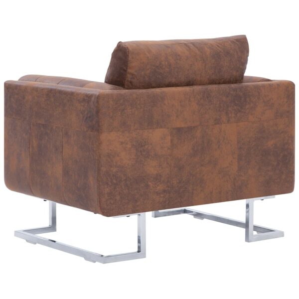 vidaXL Cube Armchair Brown Faux Suede Leather - Image 5