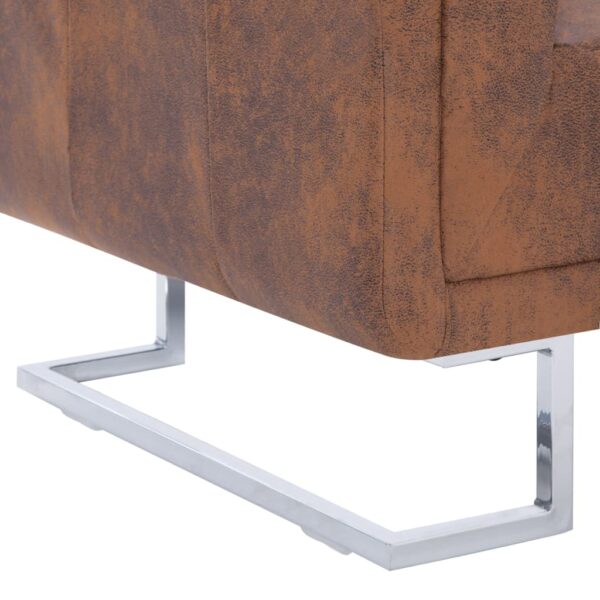 vidaXL Cube Armchair Brown Faux Suede Leather - Image 6