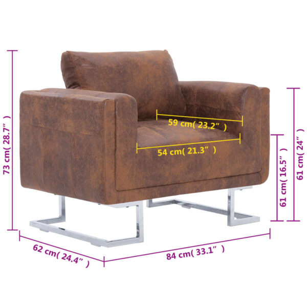 vidaXL Cube Armchair Brown Faux Suede Leather - Image 8