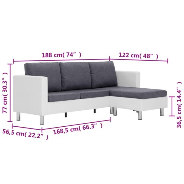 vidaXL 3-Seater Sofa with Cushions White Faux Leather - Image 9