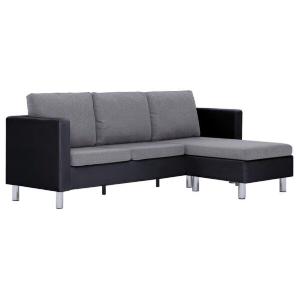 vidaXL 3-Seater Sofa with Cushions Black Faux Leather - Image 2