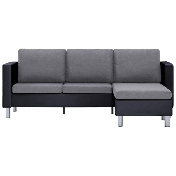 vidaXL 3-Seater Sofa with Cushions Black Faux Leather - Image 3