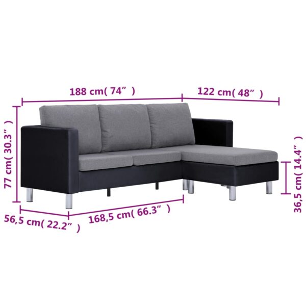 vidaXL 3-Seater Sofa with Cushions Black Faux Leather - Image 9