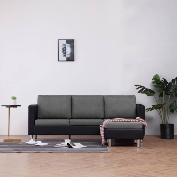 vidaXL 3-Seater Sofa with Cushions Black Faux Leather