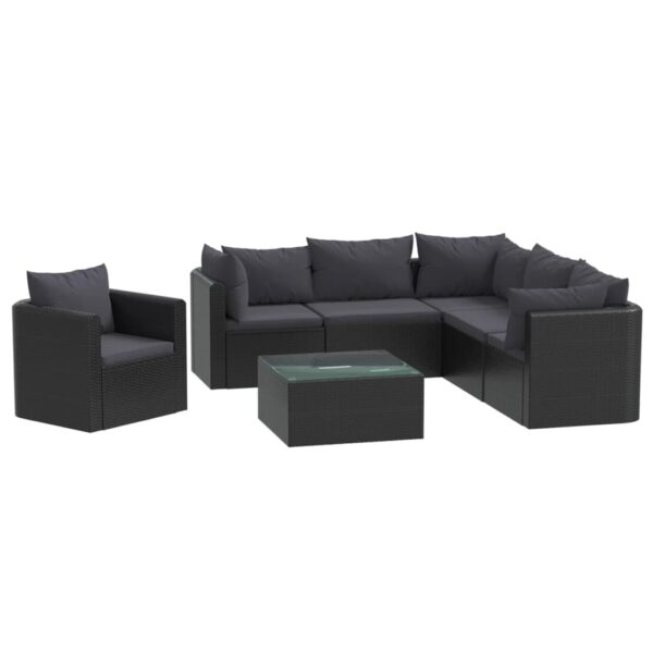 vidaXL 7 Piece Patio Lounge Set with Cushions Poly Rattan Black - Image 2