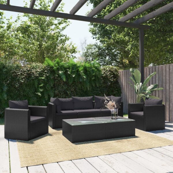 vidaXL 7 Piece Patio Lounge Set with Cushions Poly Rattan Black