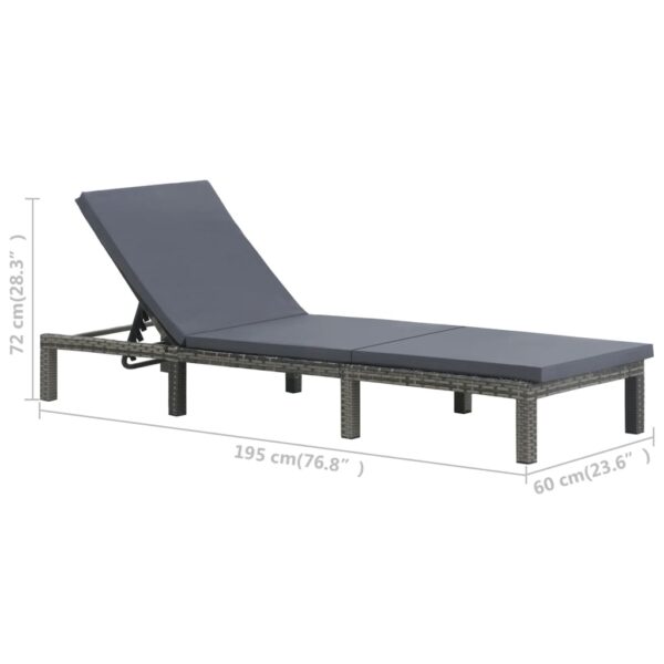 vidaXL Sun Lounger with Cushion Poly Rattan Anthracite - Image 6