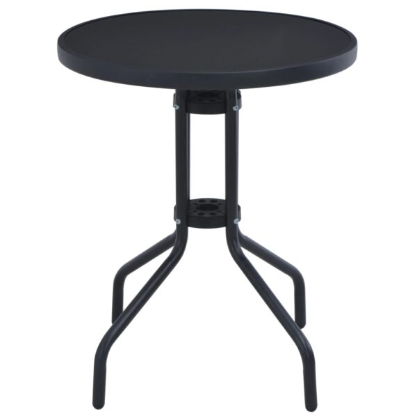 vidaXL Patio Table Black 23.6" Steel and Glass - Image 2