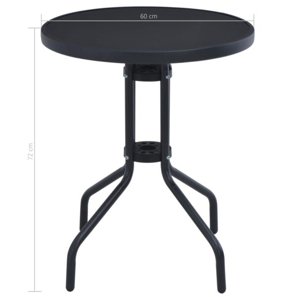 vidaXL Patio Table Black 23.6" Steel and Glass - Image 4