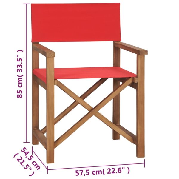 vidaXL Director's Chair Solid Teak Wood Red - Image 8