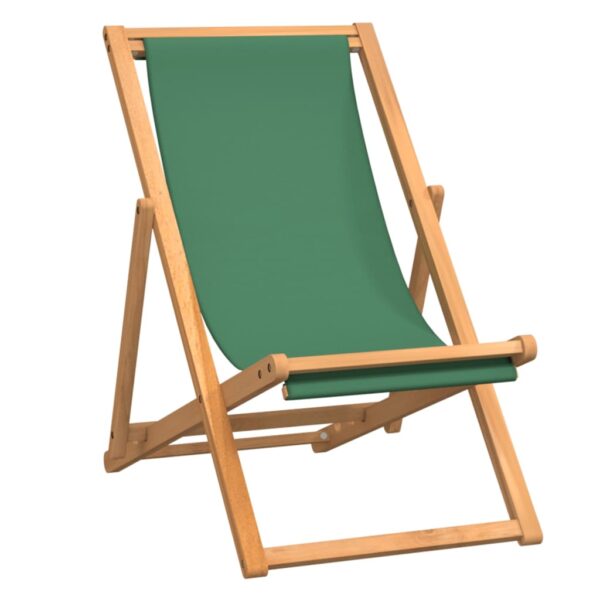 vidaXL Folding Beach Chair Solid Teak Wood Green - Image 2