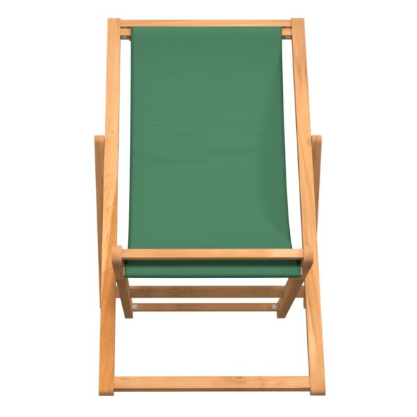 vidaXL Folding Beach Chair Solid Teak Wood Green - Image 3