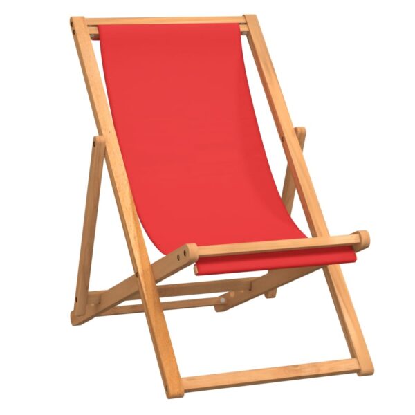 vidaXL Folding Beach Chair Solid Teak Wood Red - Image 2