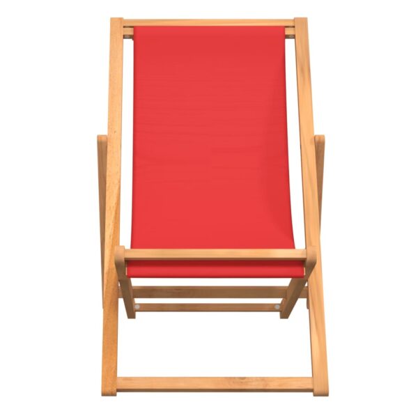 vidaXL Folding Beach Chair Solid Teak Wood Red - Image 3