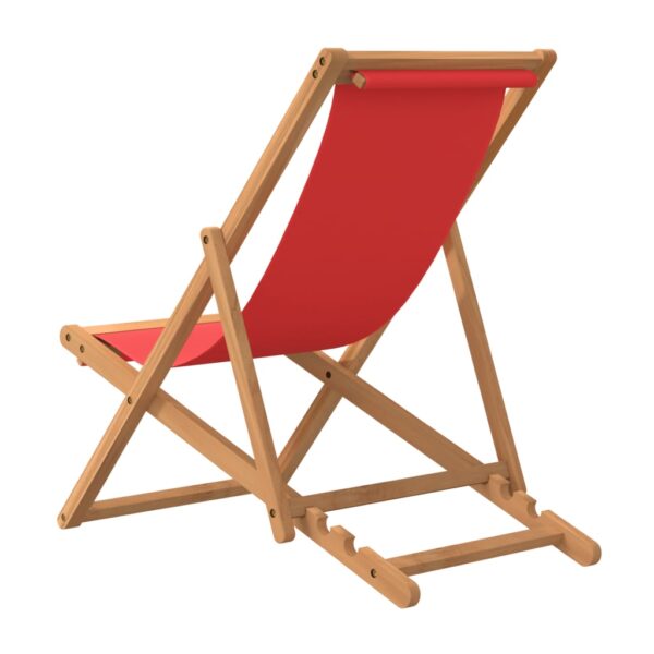 vidaXL Folding Beach Chair Solid Teak Wood Red - Image 5