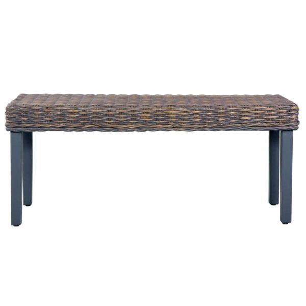 vidaXL Bench 43.3" Gray Natural Kubu Rattan and Solid Mango Wood - Image 2