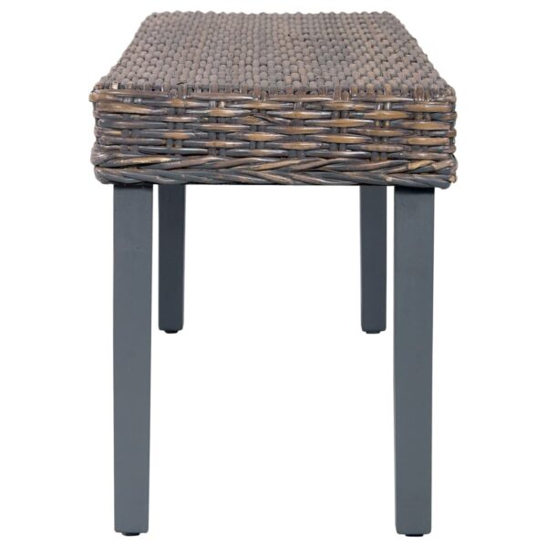 vidaXL Bench 43.3" Gray Natural Kubu Rattan and Solid Mango Wood - Image 3