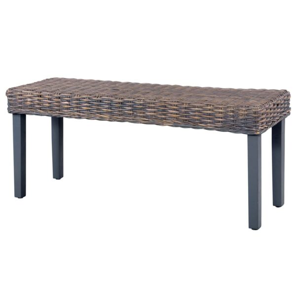 vidaXL Bench 43.3" Gray Natural Kubu Rattan and Solid Mango Wood - Image 4