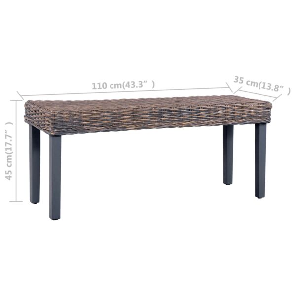 vidaXL Bench 43.3" Gray Natural Kubu Rattan and Solid Mango Wood - Image 6