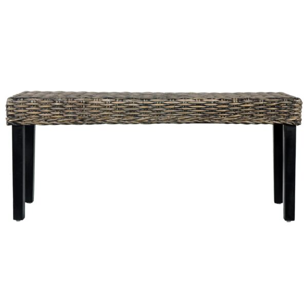 vidaXL Bench 43.3" Black Natural Kubu Rattan and Solid Mango Wood - Image 2