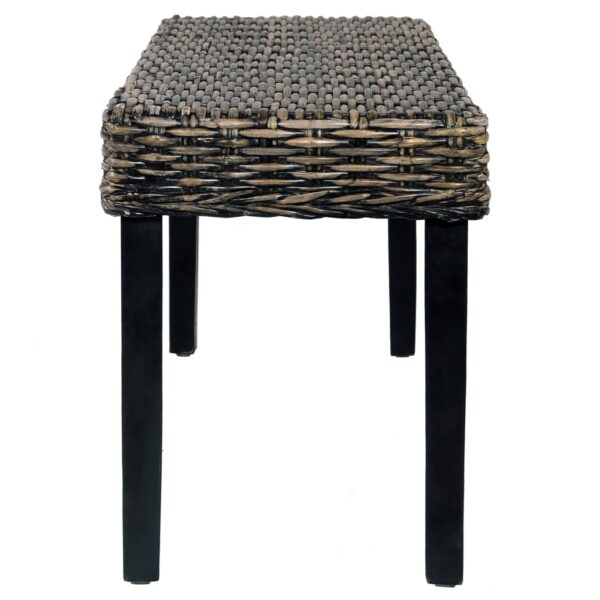 vidaXL Bench 43.3" Black Natural Kubu Rattan and Solid Mango Wood - Image 3