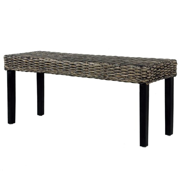 vidaXL Bench 43.3" Black Natural Kubu Rattan and Solid Mango Wood - Image 5